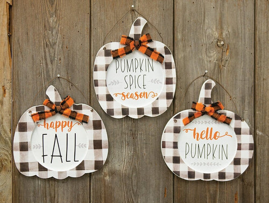 Buffalo Check Hanging Pumpkins - Home Treasures Co