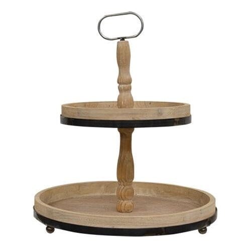 Distressed Wood and Metal Two-Tiered Tray - Home Treasures Co