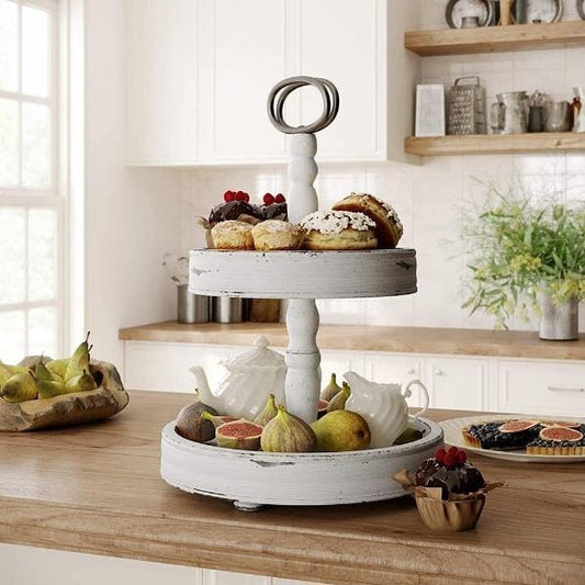 Distressed Wood Tiered Tray - Home Treasures Co