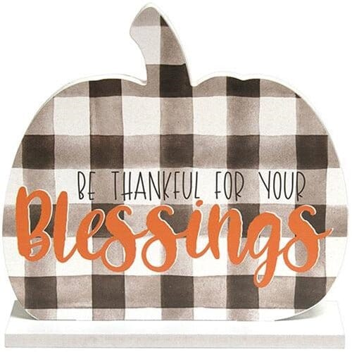 Be Thankful for Your Blessings Buffalo Check Pumpkin on Base - Home Treasures Co
