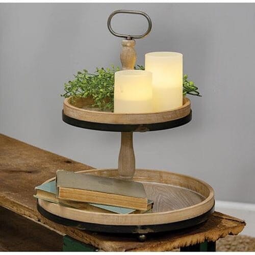 Distressed Wood and Metal Two-Tiered Tray - Home Treasures Co
